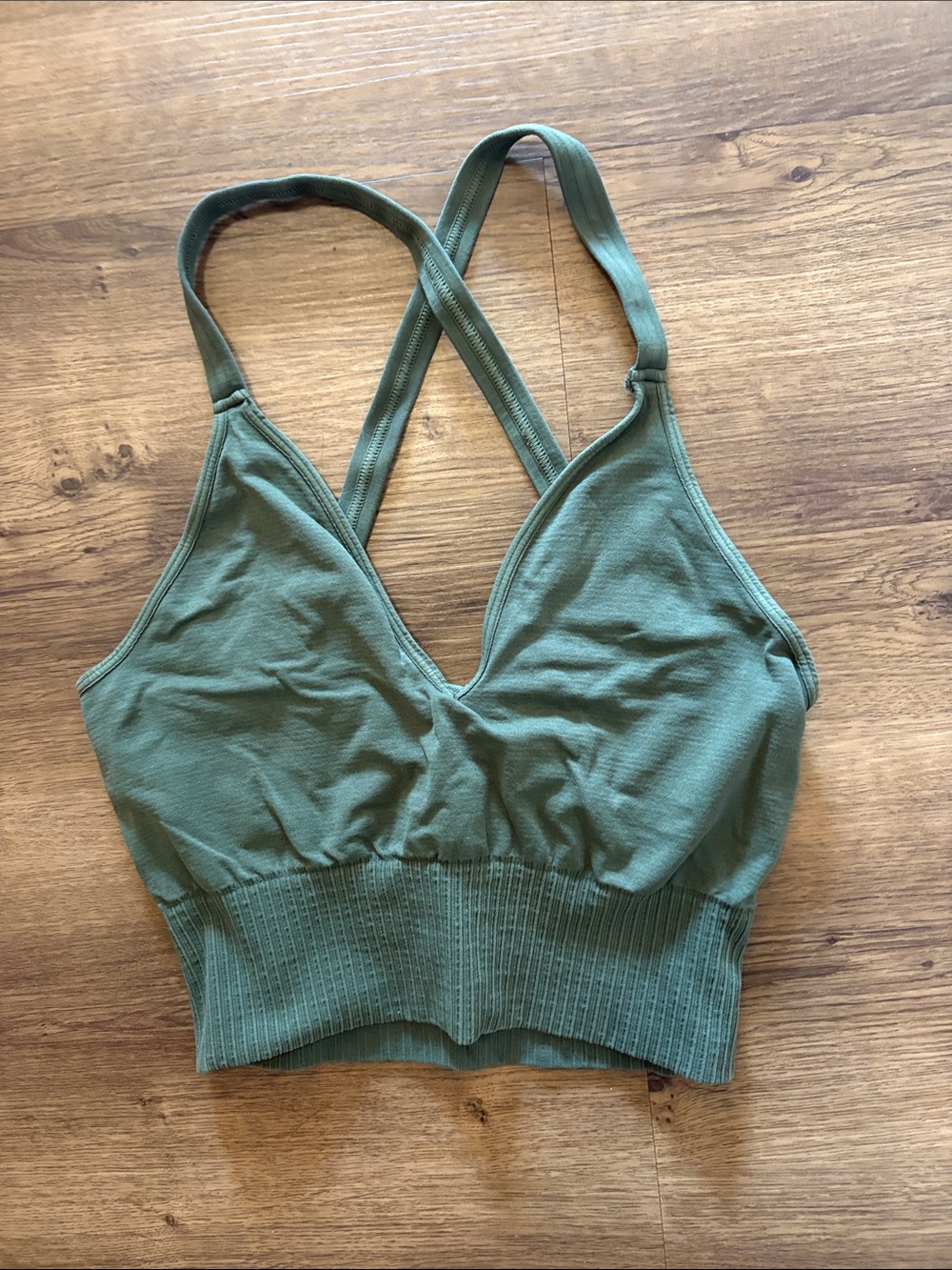 Prana Olive Green Cross-Back Seamless Crop Bralette